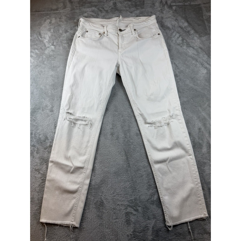 Rag & Bone Jean Womens 26 Distressed Dre Low Rise Ankle Slim Boyfriend White